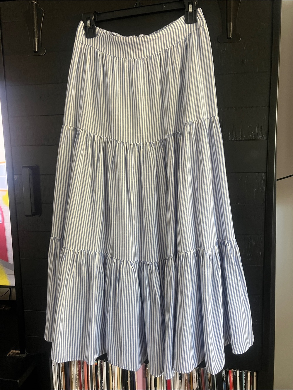 LC Lauren Conrad Blue & White Vertical Stripe Tiered Maxi Skirt